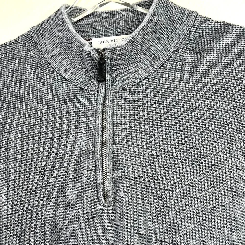 Jack Victor 100% Cotton Gray Knit Quarter Zip Pullover Sweater Long Sleeve XL